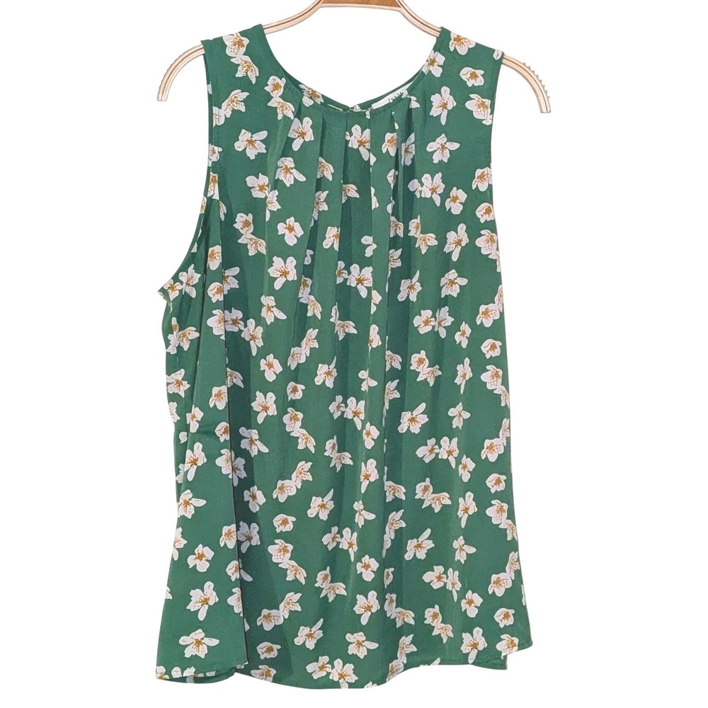 Green Floral Sleeveless Pleated Blouse Top 1X Cottagecore Botanical